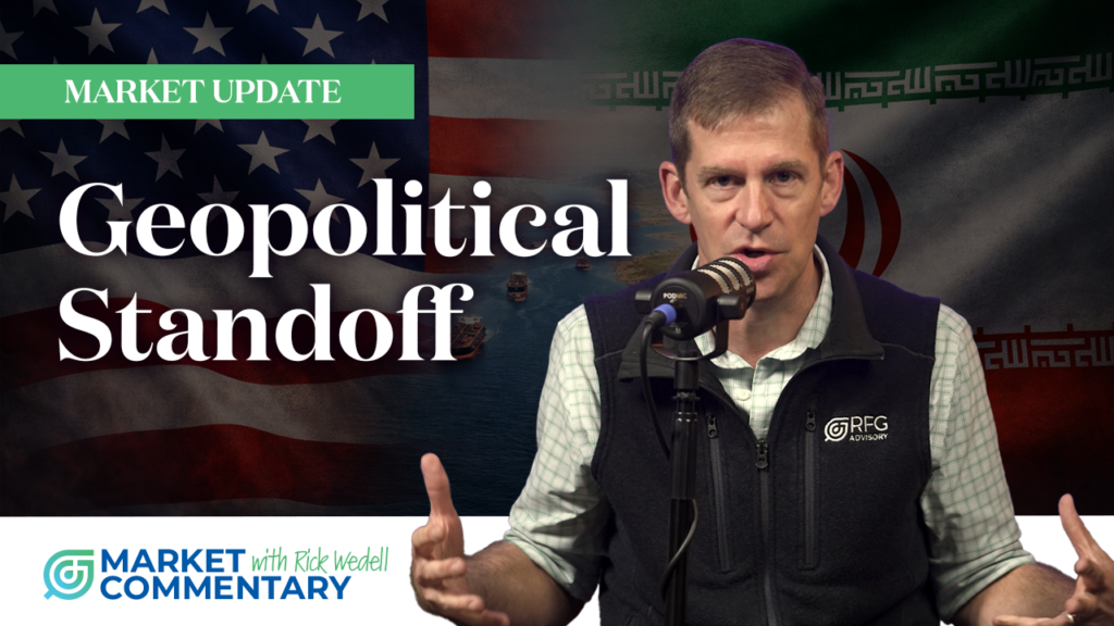 Market Commentary thumbnail showing Rick Wedell discussing geopolitical tensions between the U.S. and Iran and their impact on financial markets